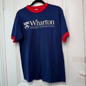 UPenn Wharton Shirt Womens Medium Blue Red Short Sleeve Crew Neck Top
